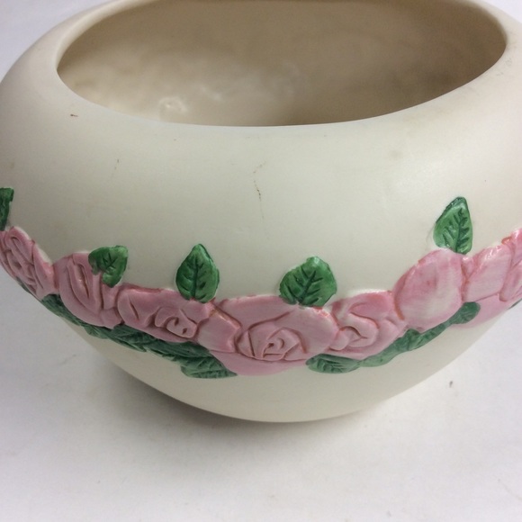 Vintage Round Rose Floral Ceramic Pot Vase - Picture 8 of 8